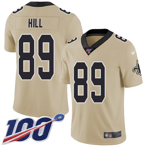 Men New Orleans Saints Limited Gold Josh Hill Jersey NFL Football #89 100th Season Inverted Legend Jersey->new orleans saints->NFL Jersey